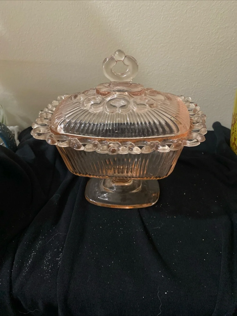 Indiana Glass Light Pink Covered Pedestal Dish